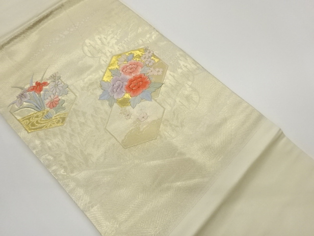 純金箔亀甲に花葉模様刺繍名古屋帯